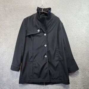 Merona Button Up Coat Womens Large Black Business Casual Shoulder Pads Polyester